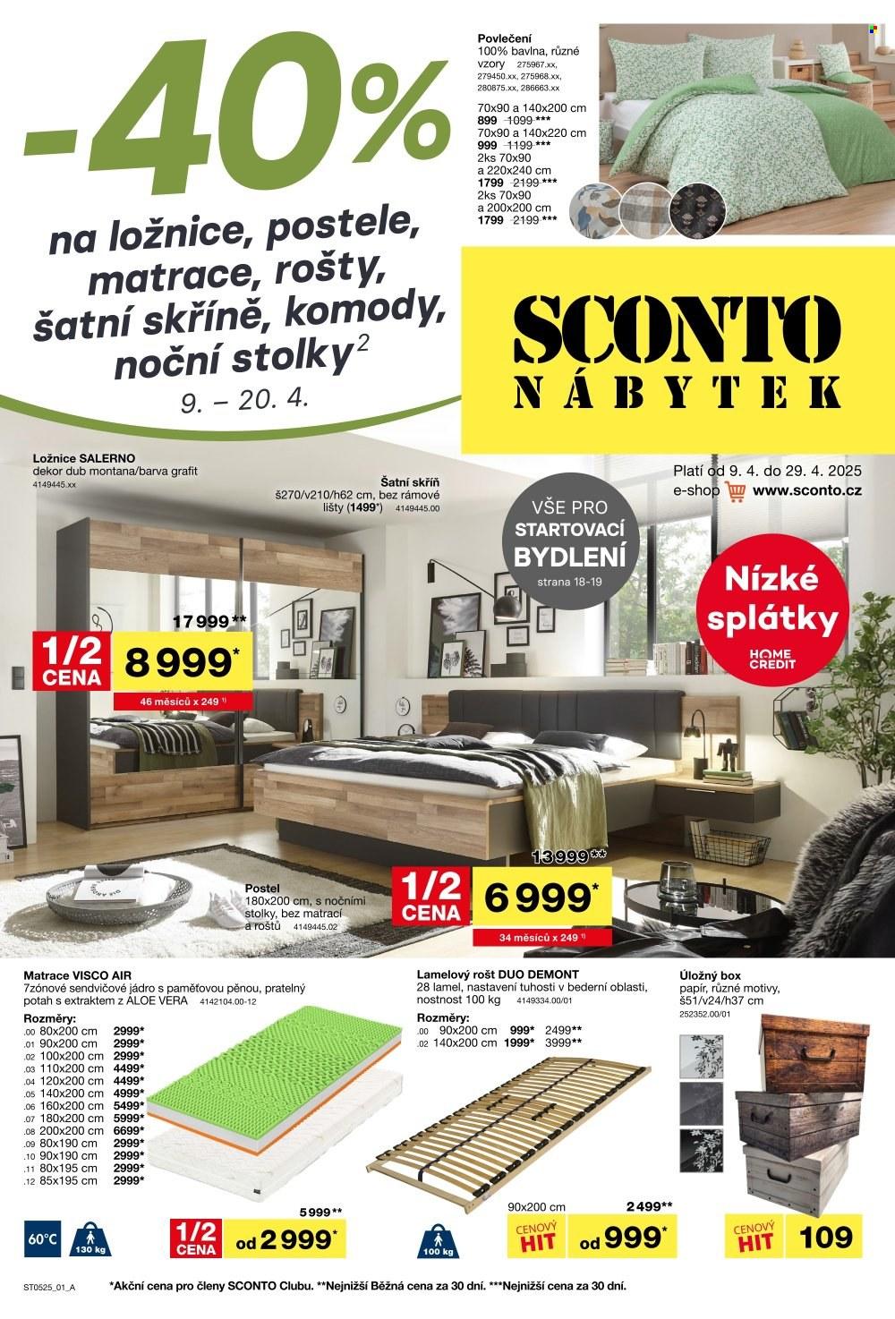 Leták: -40% na ložnice, postele, matrace, rošty, šatní skříně, komody, noční stolky