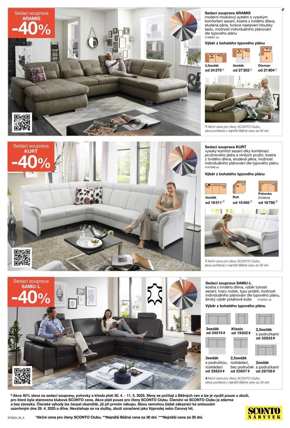 Leták: -40% na sedací soupravy, pohovky, křesla